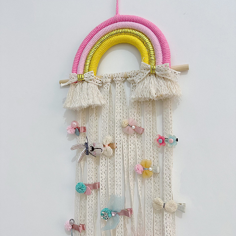 ins北欧彩虹挂饰女孩房间装饰发夹收纳带壁挂整理展示架流苏墙壁,家居饰品,吊饰/挂饰,淘宝优惠券,粉丝福利购,淘宝优惠卷