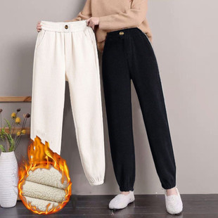 百搭休闲裤 运动卫裤 女 子女学生灯芯绒哈伦裤 秋冬加绒加厚羊羔绒裤