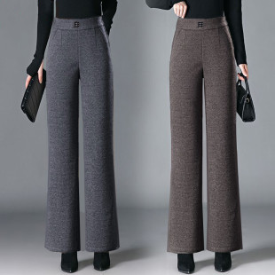 加绒加厚保暖裤 高腰显瘦宽松微喇裤 潮 毛呢直筒女士休闲长裤 秋冬季