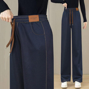 九分裤 裤 牛仔裤 松紧高腰宽松休闲直筒显瘦筒裤 子 弹力新款 2025新款