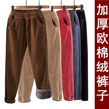 加厚裤子秋冬外穿加绒女裤妈妈小个子女士哈伦裤羊羔绒保暖休闲裤