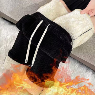 垂感阔腿裤 灯芯绒女裤 加绒加厚直筒运动休闲裤 秋冬季 潮 子2024新款