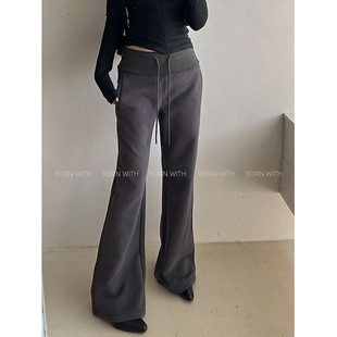 WITH 拖地裤 美式 女秋冬加绒高级感微喇卫裤 子 高腰喇叭裤 BORN