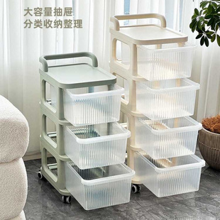 手推车置物架移动收纳柜零食玩具客厅多层架子 抽屉式