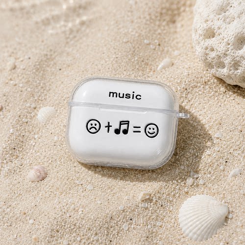 适用AirPods1/2/3/4/Pro/Pro2/Pro3苹果耳机保护套音乐笑脸图案透明TPU软壳防摔防尘无线充电保护壳创意潮流