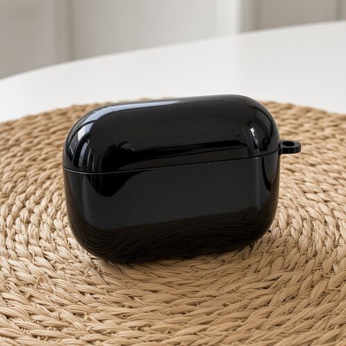 黑色光面保护壳适用airpods1/2/3/4/pro/pro2/pro3苹果AirPods保护套防摔黑色保护套潮流纯色保护壳全包