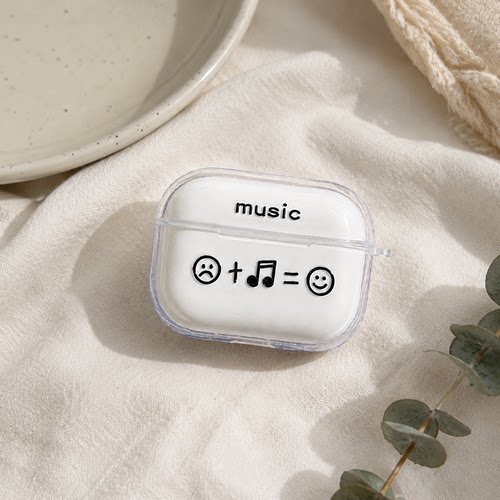 适用AirPods1/2/3/4/Pro/Pro2/Pro3苹果耳机保护套音乐笑脸图案透明TPU软壳防摔防尘无线充电保护壳创意潮流