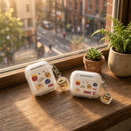 创意保护壳汉堡薯条透明耳机壳适用airpods1/2/3/4/pro/pro2/pro3苹果AirPods保护套软壳趣味充电盒保护套