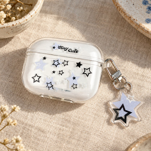适用airpods1/2/3/4/5/pro/pro2/pro3简约星星保护壳黑白苹果AirPods保护套无线耳机套充电盒保护套防刮保护