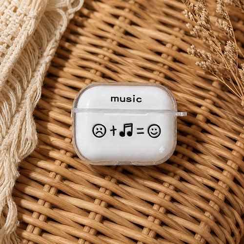 适用AirPods1/2/3/4/Pro/Pro2/Pro3苹果耳机保护套音乐笑脸图案透明TPU软壳防摔防尘无线充电保护壳创意潮流