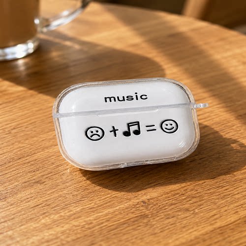 适用AirPods1/2/3/4/Pro/Pro2/Pro3苹果耳机保护套音乐笑脸图案透明TPU软壳防摔防尘无线充电保护壳创意潮流