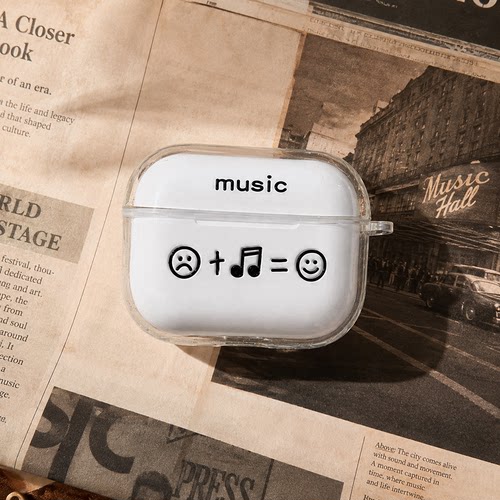 适用AirPods1/2/3/4/Pro/Pro2/Pro3苹果耳机保护套音乐笑脸图案透明TPU软壳防摔防尘无线充电保护壳创意潮流