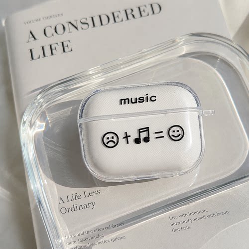 适用AirPods1/2/3/4/Pro/Pro2/Pro3苹果耳机保护套音乐笑脸图案透明TPU软壳防摔防尘无线充电保护壳创意潮流