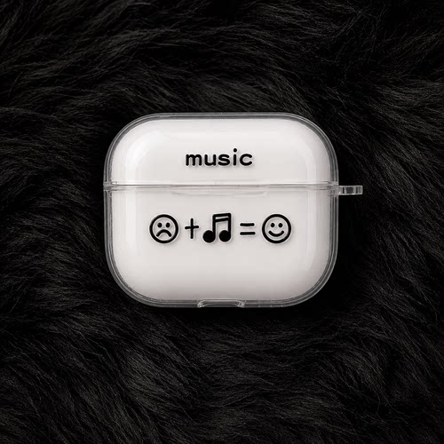 适用AirPods1/2/3/4/Pro/Pro2/Pro3苹果耳机保护套音乐笑脸图案透明TPU软壳防摔防尘无线充电保护壳创意潮流
