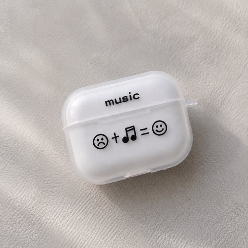 适用AirPods1/2/3/4/Pro/Pro2/Pro3苹果耳机保护套音乐笑脸图案透明TPU软壳防摔防尘无线充电保护壳创意潮流