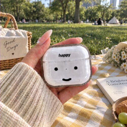 创意保护壳苹果AirPods保护套happy透明保护壳透明软壳适用airpods1/2/3/4/5/pro/pro2/pro3透明保护套可爱