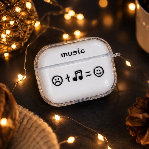 适用AirPods1/2/3/4/Pro/Pro2/Pro3苹果耳机保护套音乐笑脸图案透明TPU软壳防摔防尘无线充电保护壳创意潮流