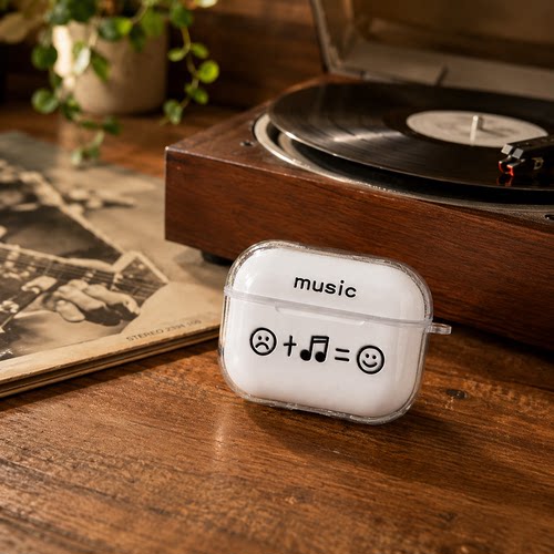 适用AirPods1/2/3/4/Pro/Pro2/Pro3苹果耳机保护套音乐笑脸图案透明TPU软壳防摔防尘无线充电保护壳创意潮流