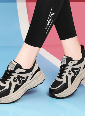 女子真皮运动鞋女鞋2025秋冬新款轻便软底休闲厚底皮面旅游老爹鞋