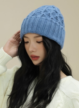 秋冬加厚保暖麻花结针织帽女款