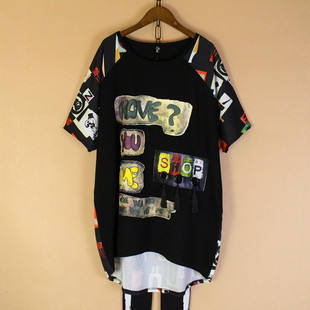 潮牌衣服慵懒风宽松短袖 嘻哈怪味少女原宿bf网红ins潮 t恤女中长款