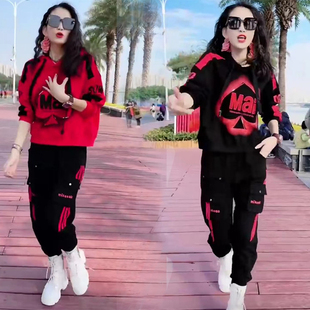 洋气宽松连帽卫衣哈伦裤 广场舞休闲运动套装 时尚 新款 两件 女春秋季