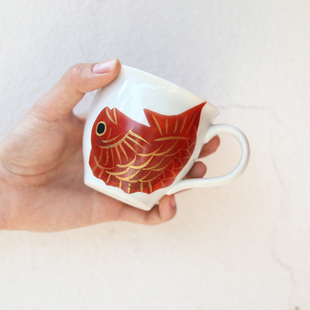 日本进口藏珍窑作家手绘红鲷鱼赤白染椿马克杯日式田园风家用水杯