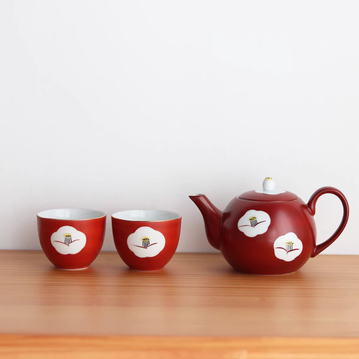日本进口藏珍窑手绘赤椿系列日式茶壶茶杯汤吞杯饭碗茶叶储物置物
