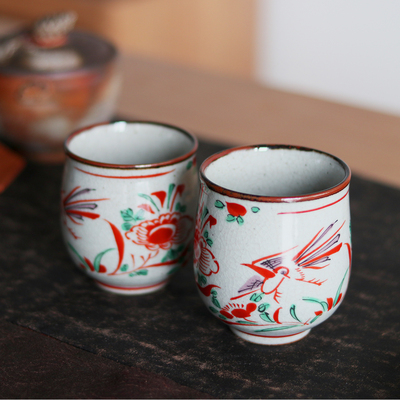 日本进口九谷烧赤绘陶瓷日式茶杯