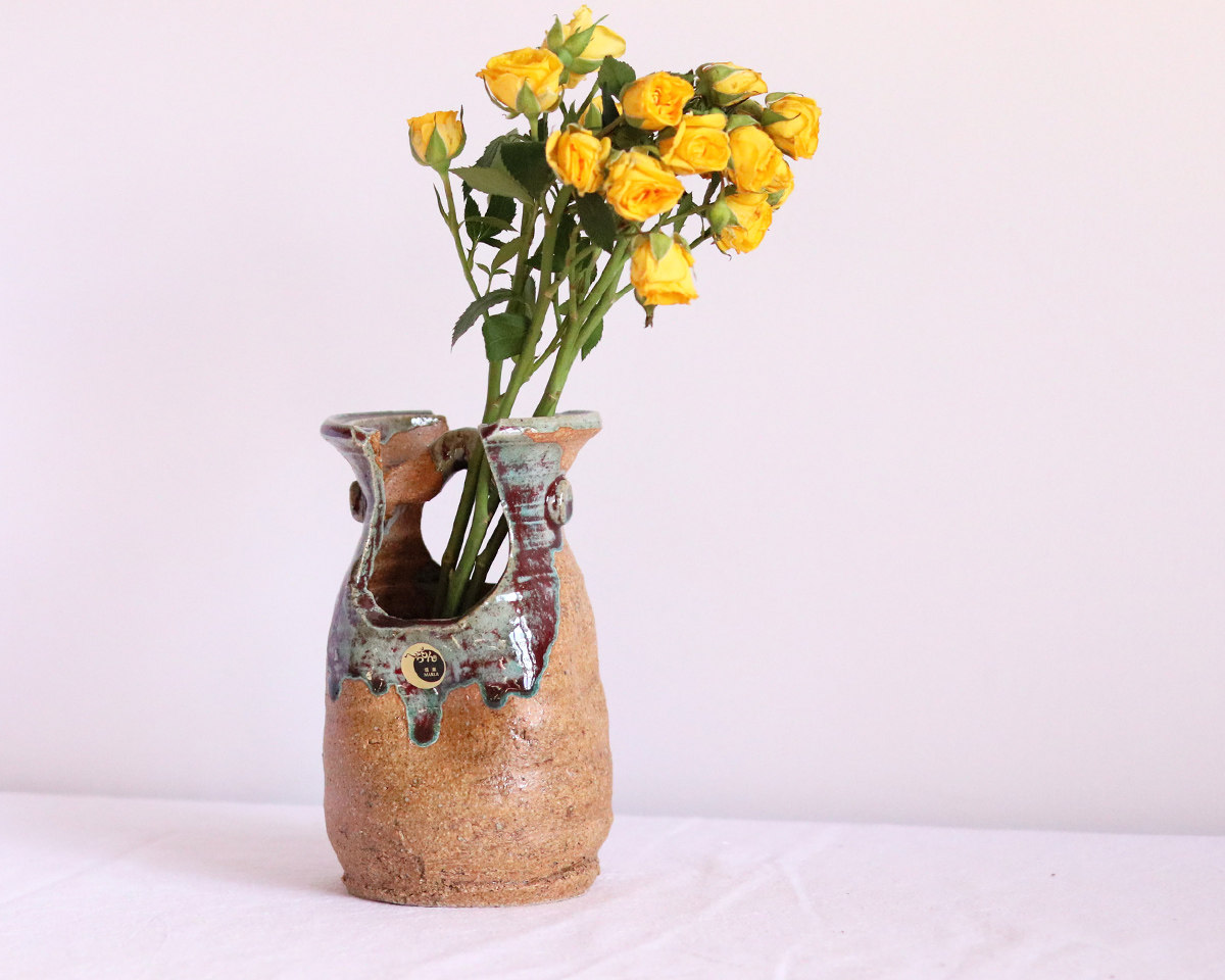 日式原装进口信乐烧粗陶南蛮手捅高级感花瓶日本家用客厅插花花器