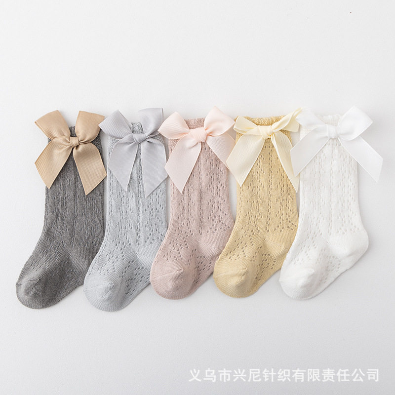 2024婴儿袜西班牙宝宝大蝴蝶结礼服女童学生公主袜子薄长筒松口袜