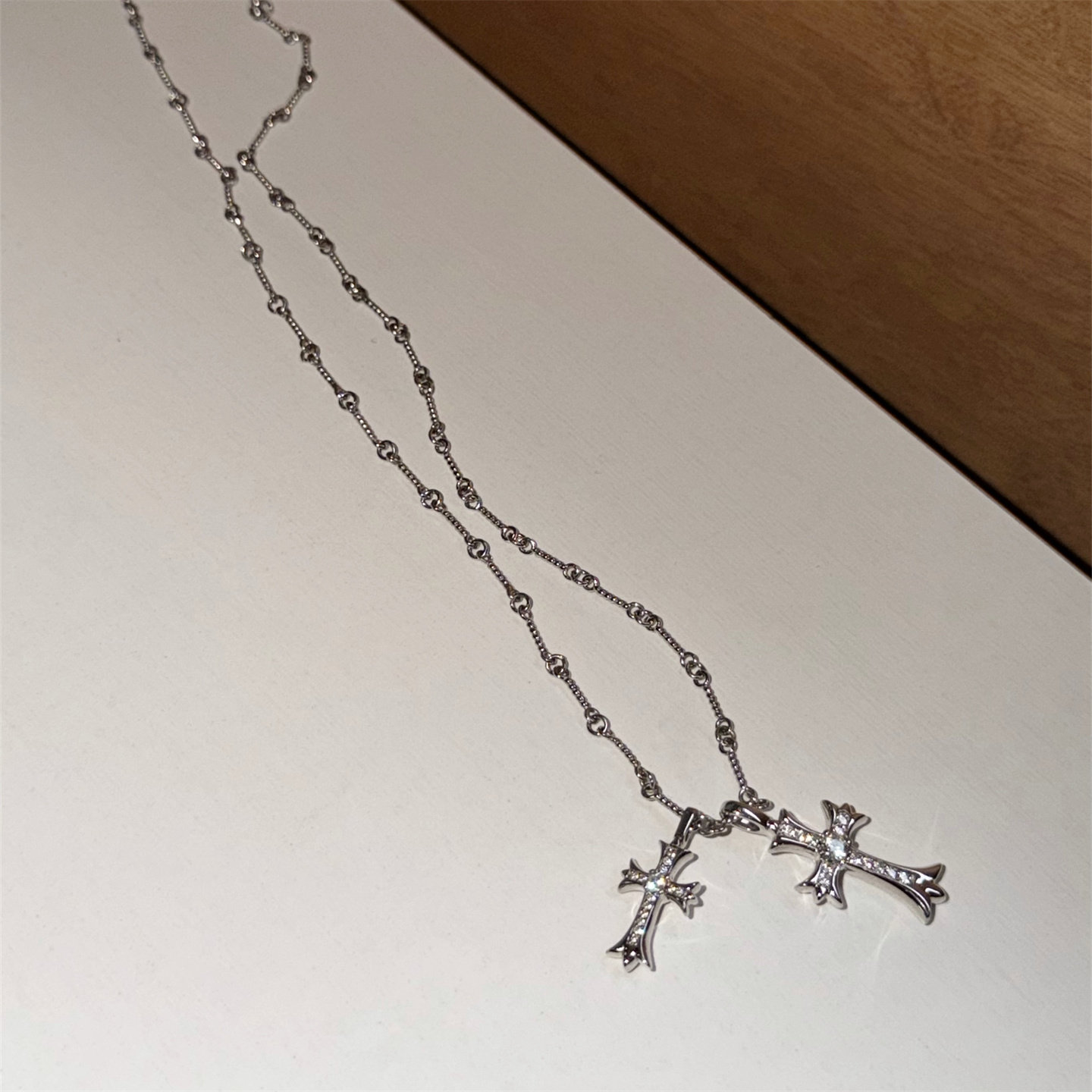 MINICYBER十字架双层吊坠项链S925纯银质感时尚潮流元素通勤百搭