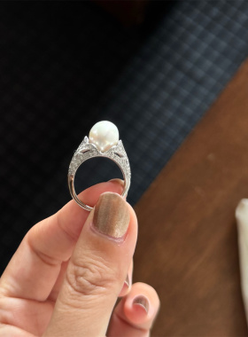 MINICYBER浮雕珍珠戒指 S925银珍珠女设计师小众时髦高级感通勤款