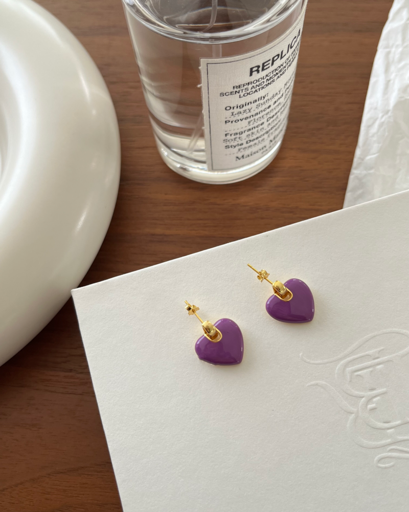 minicyber紫色滴釉爱心耳钉2022新品早春饰品s925纯银镀金