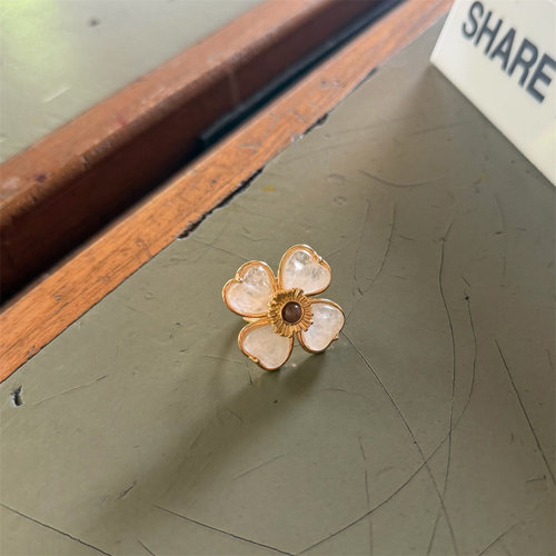 minicyber铜镀18k金白水晶戒指
