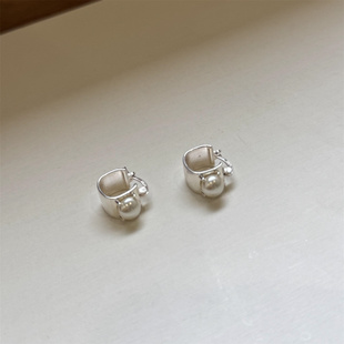 MINICYBER珍珠方圈耳钉925纯银镀金时髦小众设计通勤百搭极简耐看