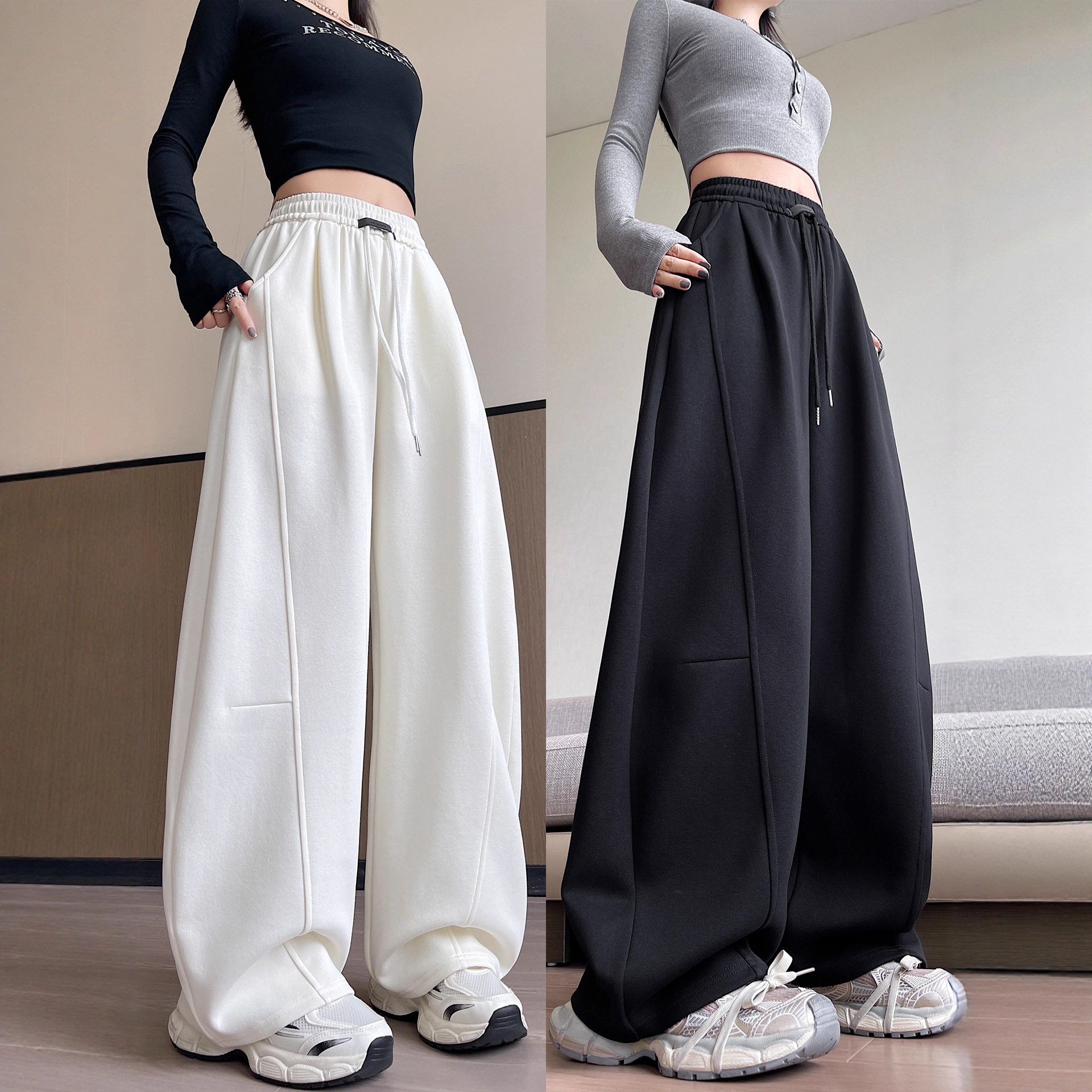 弯刀阔腿裤女春秋季2026新款薄款大码胖mm梨形宽松休闲运动卫裤子