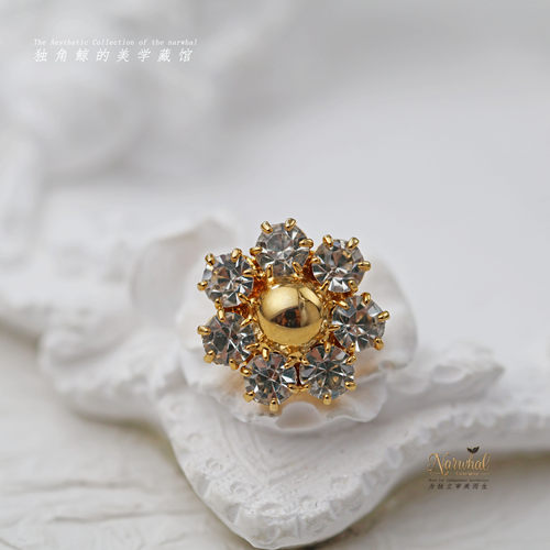 #金色施华洛# 1960s西德vintage金属纽扣 13&15mm钻珠花 巨闪巨美