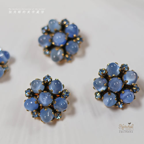 #百年流光# 欧洲vintage中古金属宝石纽扣 20mm爪嵌鸽蛋珠+钻