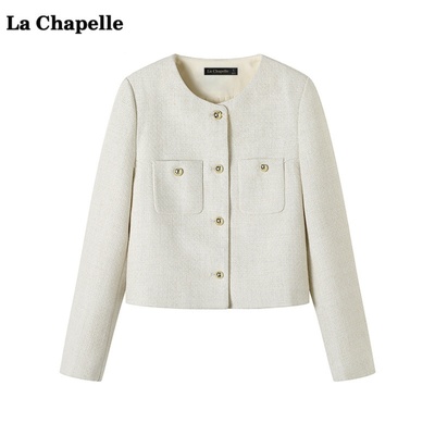 拉夏贝尔/La Chapelle小香风圆领外套女秋季新款气质宽松长袖上衣