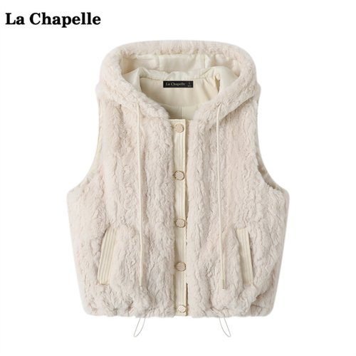 拉夏贝尔/La Chapelle软糯连帽马甲外套女冬季新款保暖坎肩上衣