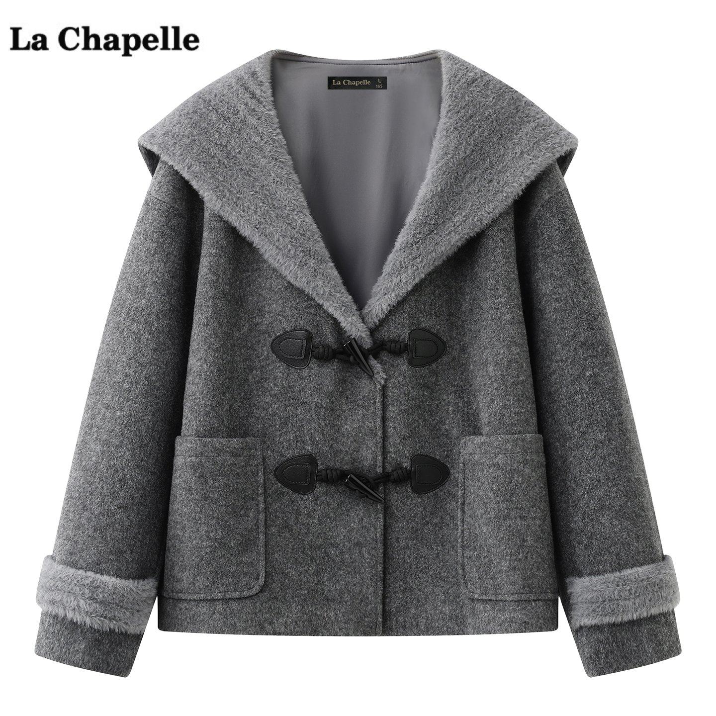 拉夏贝尔/La Chapelle高级感慵懒披肩外套女冬季新款宽松V领上衣