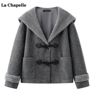 拉夏贝尔/La Chapelle高级感慵懒披肩外套女冬季新款宽松V领上衣