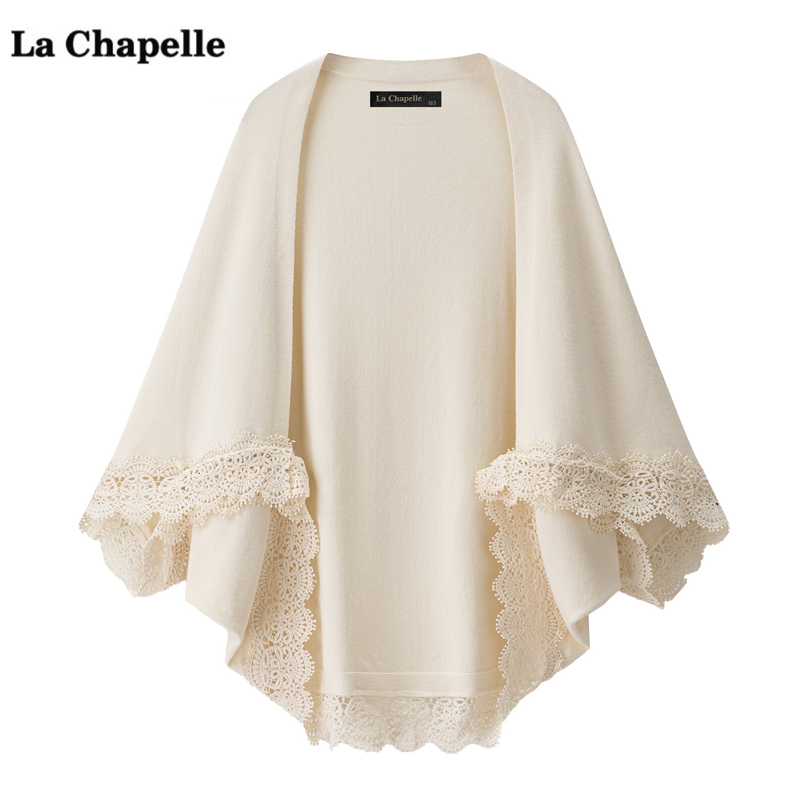 拉夏贝尔/La Chapelle民族风蕾丝边针织披肩女高级感显瘦外搭披风