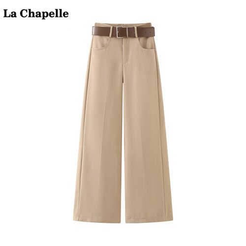 拉夏贝尔/La Chapelle卡其色高级感阔腿裤女春季新款显瘦休闲裤子