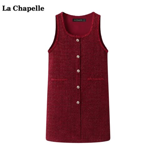 拉夏贝尔/La Chapelle红色小香风背心连衣裙女秋冬季新款毛呢短裙