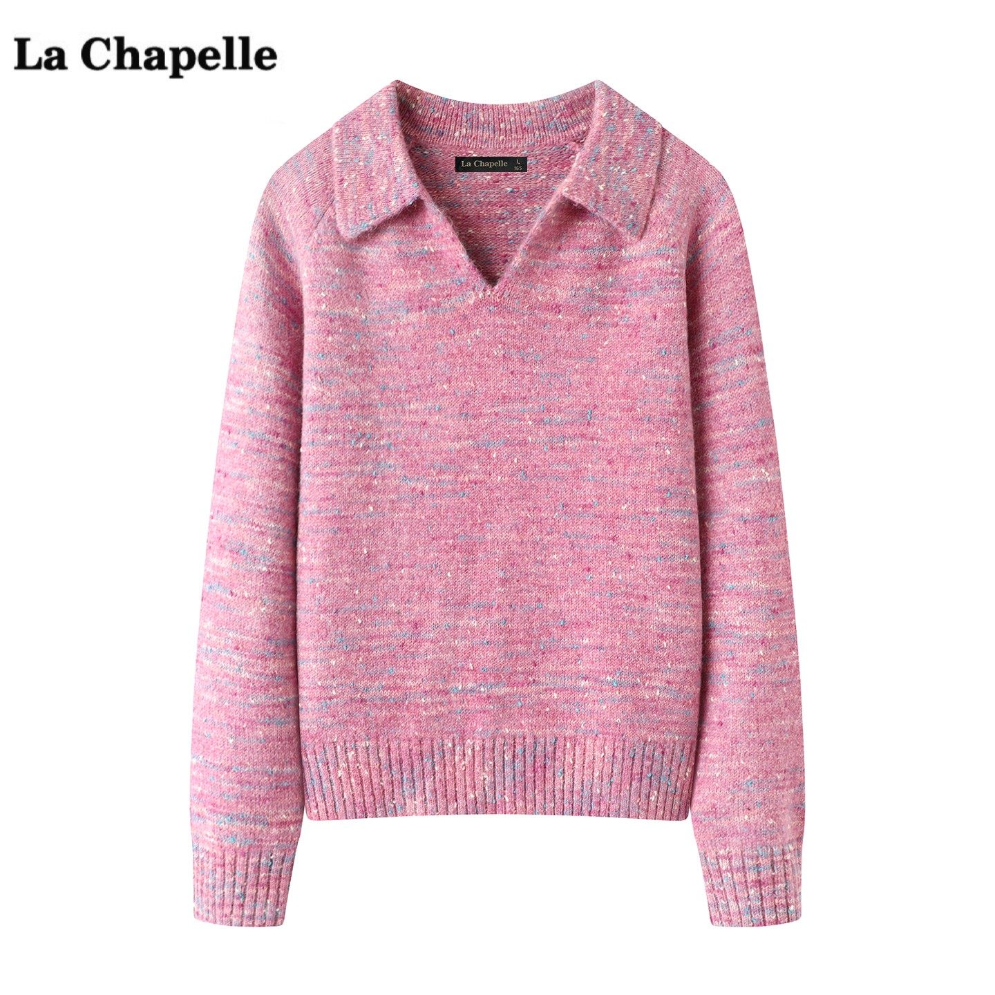 拉夏贝尔/La Chapelle韩版翻领套头毛衣女秋冬新款宽松针织衫上衣