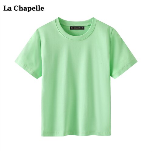 拉夏贝尔/La Chapelle圆领纯色短袖T恤女夏新款正肩辣妹修身上衣
