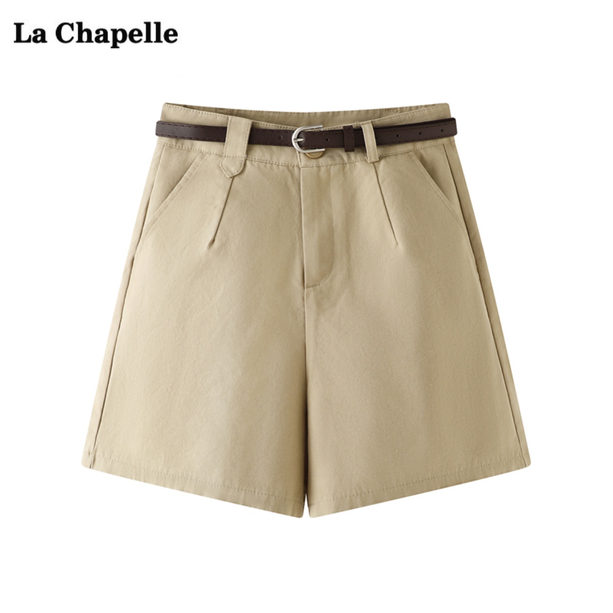 拉夏贝尔/La Chapelle韩版休闲西装短裤女夏季新款纯色高腰阔腿裤