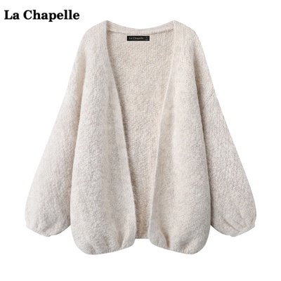 拉夏贝尔/La Chapelle慵懒风灯笼袖针织开衫女冬新款宽松毛衣外套